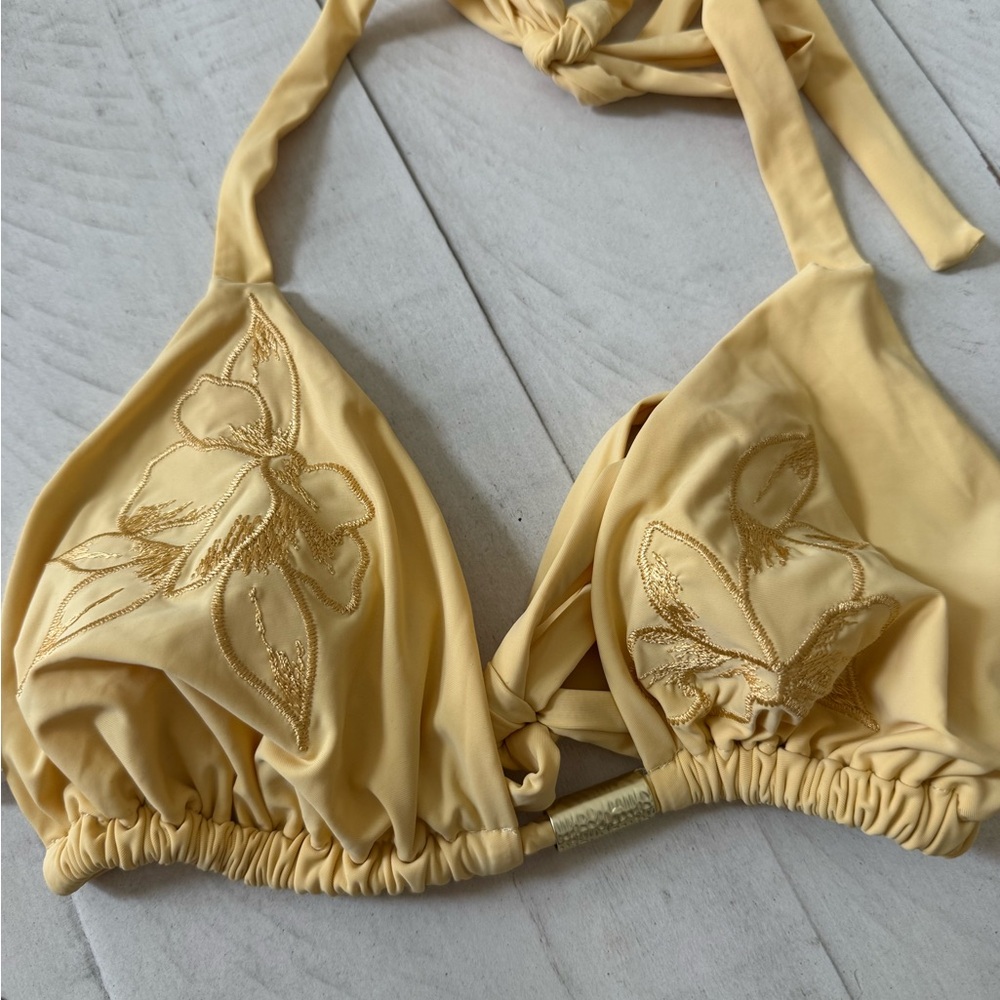New Unsubstantiated Yellow Bikini Embroidered Bikini Top